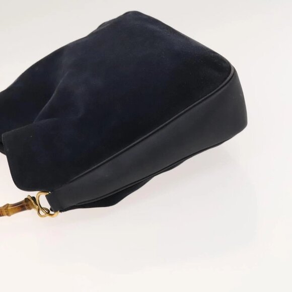 GUCCI Bamboo Shoulder Bag Suede Black Gold 001 1781 1577 Auth 127368 - Picture 5 of 14